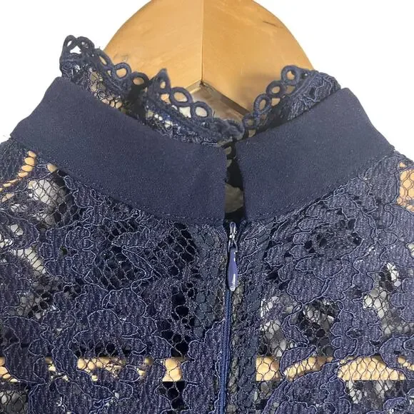 Nicholas Navy Blue Ruffle Trim Lace Long Sleeve Mini Dress Size 2 Nicholas Navy Blue Ruffle Trim Lace Long Sleeve Mini Dress Size 2